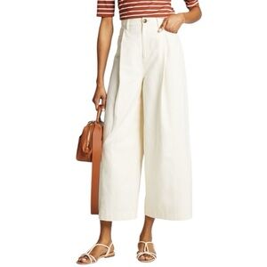 Vince Beige Women’s 12 Cropped Pleated Lightweight Cotton Wide Leg Cropped Pants